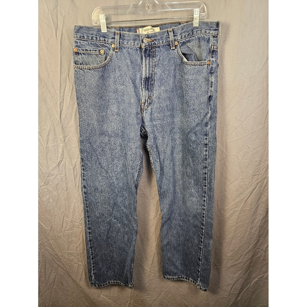 Levis 505 Regular Fit Jeans Mens 38x32 Medium Wash Blue Straight Leg Denim